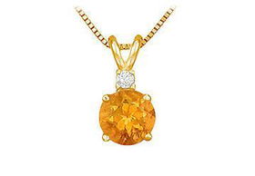 Diamond and Citrine Solitaire Pendant : 14K Yellow Gold - 1.00 CT TGWdiamond 