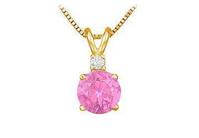 Diamond and Pink Sapphire Solitaire Pendant : 14K Yellow Gold - 1.00 CT TGWdiamond 