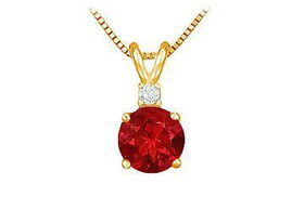Diamond and Ruby Solitaire Pendant : 14K Yellow Gold - 1.00 CT TGWdiamond 
