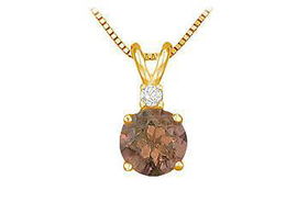 Diamond and Smoky Topaz Solitaire Pendant : 14K Yellow Gold - 1.00 CT TGWdiamond 