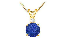 Diamond and Sapphire Solitaire Pendant : 14K Yellow Gold - 1.00 CT TGWdiamond 