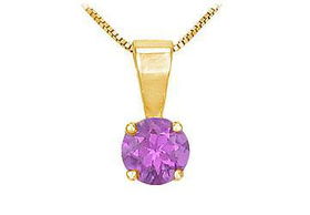 Amethyst Solitaire Pendant : 14K Yellow Gold - 1.00 CT TGWamethyst 