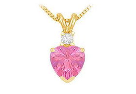 Diamond and Pink Sapphire Solitaire Pendant : 14K Yellow Gold - 1.00 CT TGWdiamond 