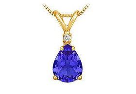 Diamond and Sapphire Solitaire Pendant : 14K Yellow Gold - 1.00 CT TGWdiamond 