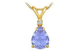 Diamond and Tanzanite Solitaire Pendant : 14K Yellow Gold - 1.00 CT TGWdiamond 