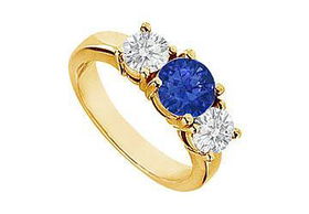 Sapphire and Diamond Engagement Ring : 14K Yellow Gold - 2.00 CT TGW - Ring Size 9.5sapphire 