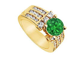 Emerald and Diamond Engagement Ring : 14K Yellow Gold - 2.25 CT TGW - Ring Size 9.5emerald 