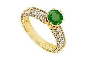 Emerald and Diamond Engagement Ring : 14K Yellow Gold - 1.50 CT TGW - Ring Size 9.5emerald 