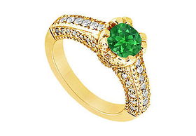 Emerald and Diamond Engagement Ring : 14K Yellow Gold - 1.00 CT TGW - Ring Size 9.0emerald 