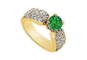 Emerald and Diamond Engagement Ring : 14K Yellow Gold - 2.00 CT Diamonds - Ring Size 9.5emerald 