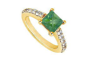 Emerald and Diamond Engagement Ring : 14K Yellow Gold - 1.00 CT TGW - Ring Size 9.5emerald 