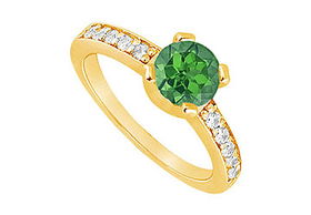 Emerald and Diamond Engagement Ring : 14K Yellow Gold - 0.66 CT TGW - Ring Size 9.0emerald 