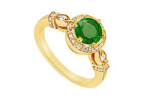 Emerald and Diamond Engagement Ring : 14K Yellow Gold - 0.75 CT TGW - Ring Size 9.0emerald 