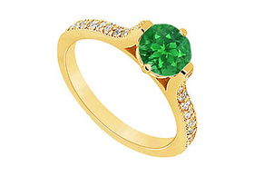 Emerald and Diamond Engagement Ring : 14K Yellow Gold - 0.75 CT TGW - Ring Size 9.5emerald 
