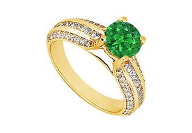 Emerald and Diamond Engagement Ring : 14K Yellow Gold - 1.25 CT TGW - Ring Size 9.5emerald 