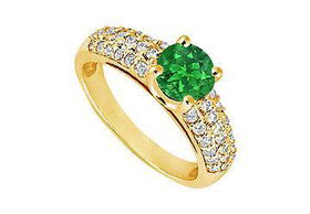 Emerald and Diamond Engagement Ring : 14K Yellow Gold - 1.50 TGW - Ring Size 9.5emerald 