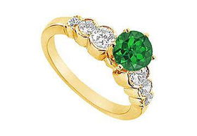 Emerald and Diamond Engagement Ring : 14K Yellow Gold - 1.75 CT TGW - Ring Size 9.5emerald 