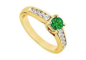Emerald and Diamond Engagement Ring : 14K Yellow Gold - 1.00 CT TGW - Ring Size 9.0emerald 