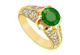 Emerald and Diamond Engagement Ring : 14K Yellow Gold - 1.00 CT TGW - Ring Size 9.0emerald 