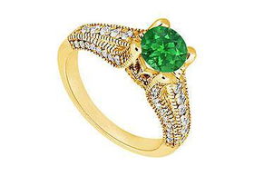 Emerald and Diamond Engagement Ring : 14K Yellow Gold - 1.00 CT TGW - Ring Size 9.0emerald 