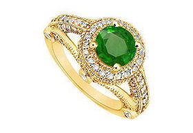 Emerald and Diamond Engagement Ring : 14K Yellow Gold - 1.50 CT TGW - Ring Size 9.5emerald 