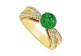 Emerald and Diamond Engagement Ring : 14K Yellow Gold - 1.50 CT TGW - Ring Size 9.5emerald 