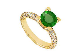 Emerald and Diamond Engagement Ring : 14K Yellow Gold - 1.50 CT TGW - Ring Size 9.5emerald 