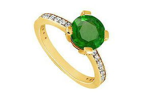 Emerald and Diamond Engagement Ring : 14K Yellow Gold - 1.00 CT TGW - Ring Size 9.0emerald 