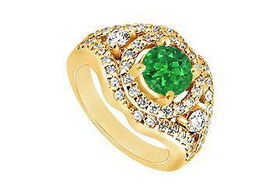 Emerald and Diamond Engagement Ring : 14K Yellow Gold - 1.50 CT TGW - Ring Size 9.5emerald 