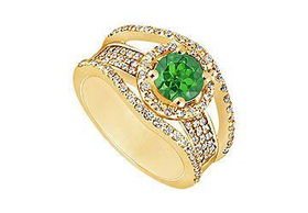 Emerald and Diamond Engagement Ring : 14K Yellow Gold - 1.25 CT TGW - Ring Size 9.5emerald 