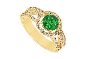 Emerald and Diamond Engagement Ring : 14K Yellow Gold - 1.25 CT TGW - Ring Size 9.5emerald 