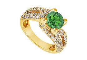 Emerald and Diamond Engagement Ring : 14K Yellow Gold - 1.00 CT TGW - Ring Size 9.5emerald 