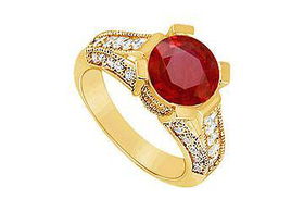 Ruby and Diamond Engagement Ring : 14K Yellow Gold - 1.00 CT TGW - Ring Size 9.0ruby 