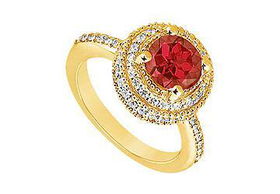 Ruby and Diamond Engagement Ring : 14K Yellow Gold - 1.25 CT TGW - Ring Size 9.0ruby 