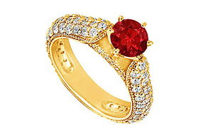 Ruby and Diamond Engagement Ring : 14K Yellow Gold - 1.50 CT TGW - Ring Size 9.5ruby 