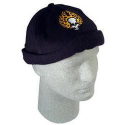 Skull Cap, Solid Black, Embroidered, Skull w/Flameskull 