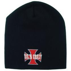 Beanie, Knit,  Embroidered, Iron Cross, Black, 100% Acrylicbeanie 
