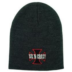 Beanie, Knit,  Embroidered, Iron Cross, Charcoal, Acrylicbeanie 