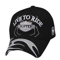 Cap, Black, Embroidered, Live to Ride Chopper, Black/Silvercap 