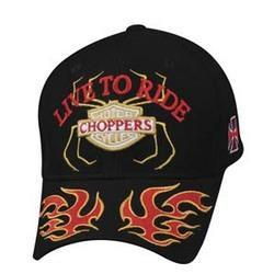 Cap, Black, Embroidered Red/Orange, Live to Ride Choppercap 