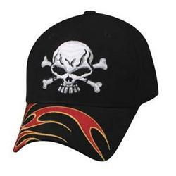 Cap, Black, Embroidered, Skull and Crossbones, Red/Orangecap 
