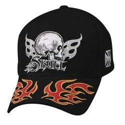Cap, Black, Embroidered, Skull w/Wings Logo, Red/Orangecap 