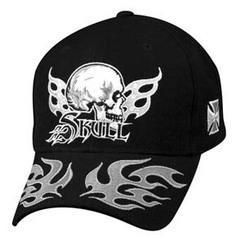 Cap, Black, Embroidered, Skull w/Wings Logo, Black/Silvercap 