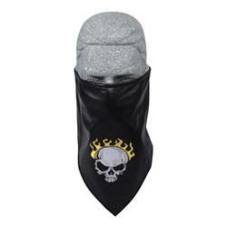 Leather Bandanna w/Fleece Lining, Embroidered, Flame Skullleather 