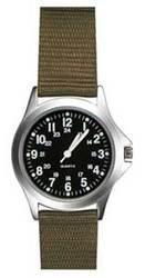 Field Watch, Rugged, SS Case, Khaki Nylon Strap, Black Facefield 