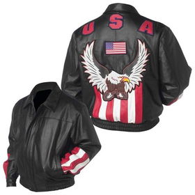 Diamond Plate&trade; USA/Eagle Solid Genuine Leather Bomber Jacket (Extra Large)diamond 
