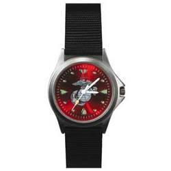 Field Watch, Black Nylon Strap, US Marine Logo, Red Facefield 