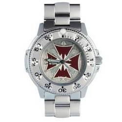Biker Watch, Iron Cross w/Bones, SS Case, Bezel & Bandbiker 