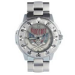 Biker Watch, Ride Free Skull w/Wings, SS Case, Bezel & Bandbiker 