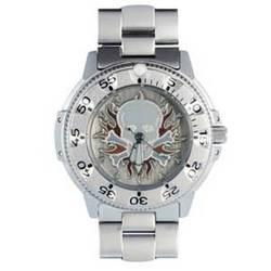 Biker Watch, Skull w/Flames, SS Case, Bezel & Bandbiker 